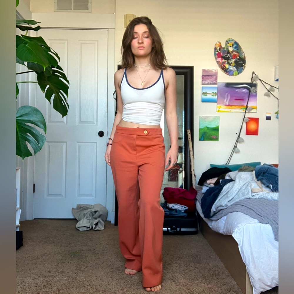 High waisted vintage 80s coral pants